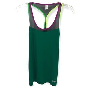 Fila Sz S Green Fluorescent Yellow Trim Racerback Workout Outdoor Exercise Top